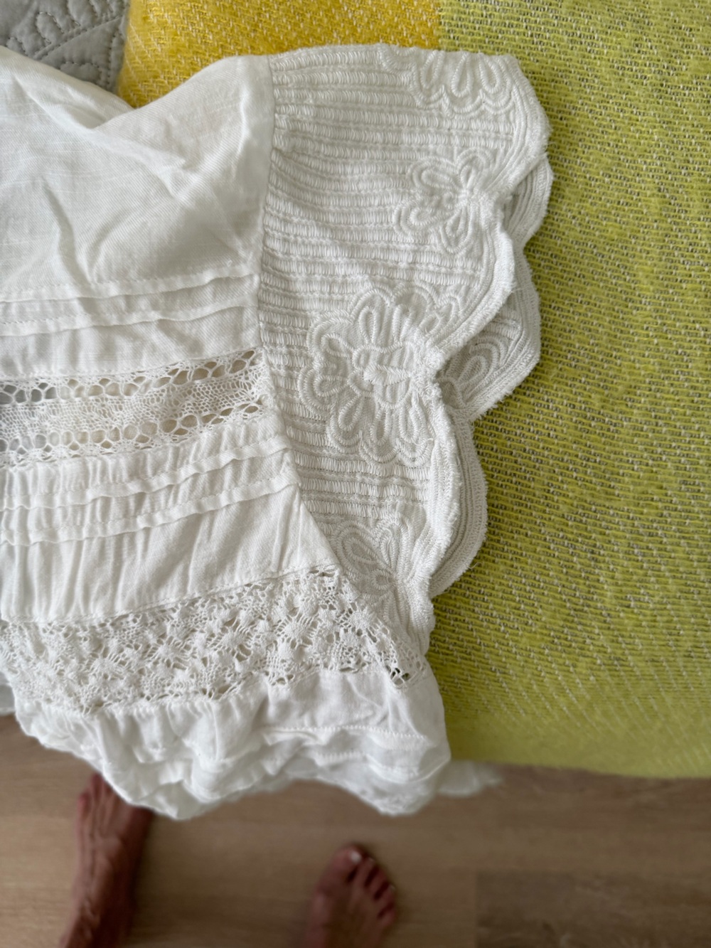 Sundance White Crochet-Trim Short Sleeve Blouse - Picture 3 of 4
